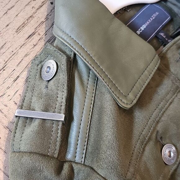 BCBGMAXAZRIA size S dark green suede moto jacket - Picture 7 of 11